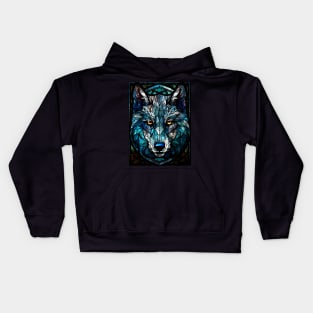 Blue wolf face Kids Hoodie